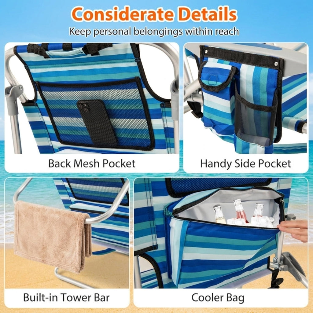 Biotree Set of 1 Folding Beach Chair for Adults with 4-Position Adjustable Backrest Stackable Patio Chair for Garden BackyardBlue