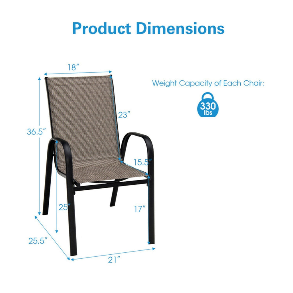 Biotree 6 Pieces Patio Stackable Dining Chairs with Curved Armrests and Breathable Fabric Stackable Patio Chair for Garden BackyardBrown