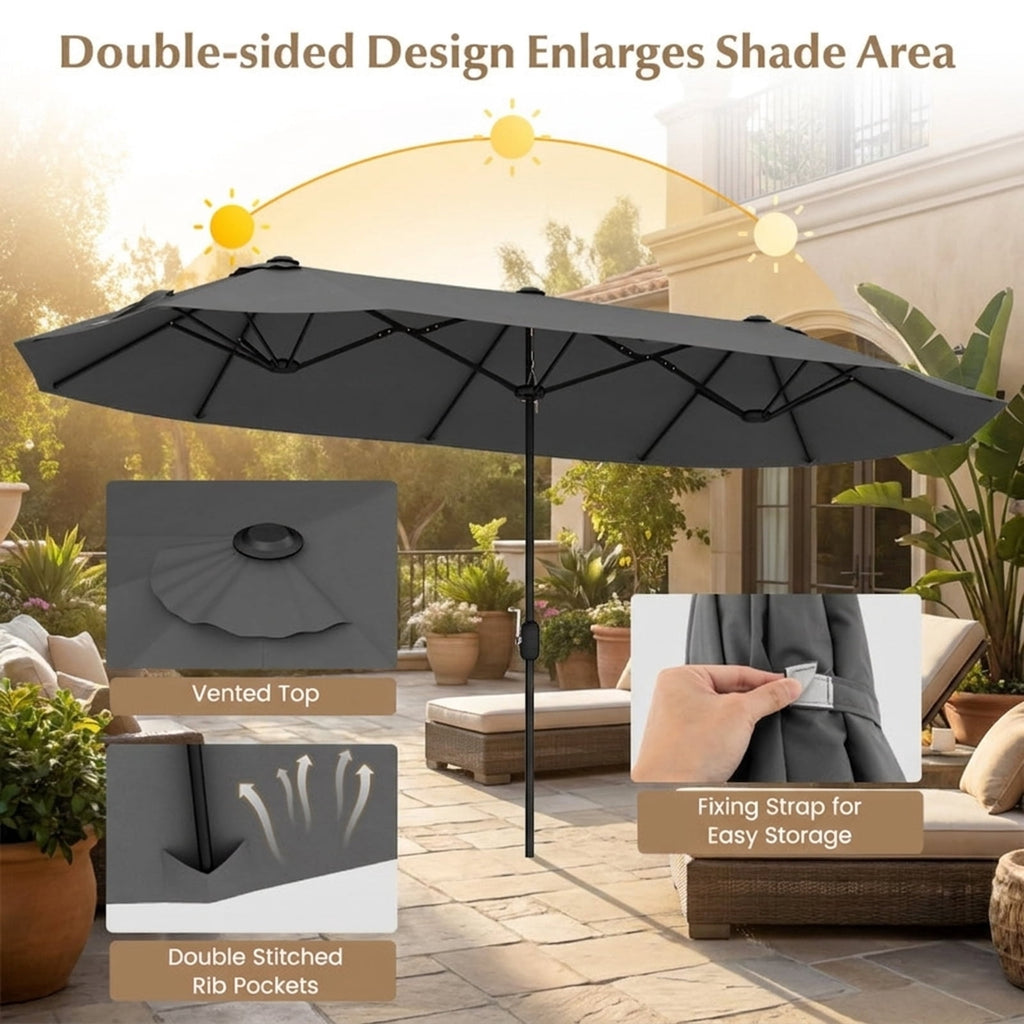 Biotree 13 ft Double-Sided Twin Patio Umbrella Crank Tilt Outdoor Shade - Gray - UV Protection with Cross Base