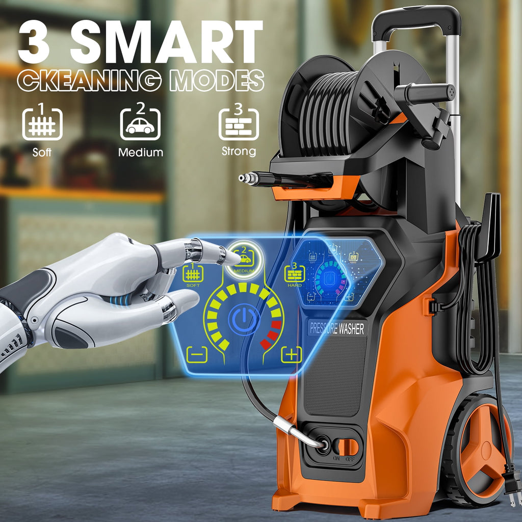 Biotree 5000 PSI Electric Pressure Washer 3.2 GPM Power Washer with Adjustable Pressure Control Panel ,Foam Cannon, 4 Spray Nozzles for Car Driveway Patio Home Cleaning, Orange