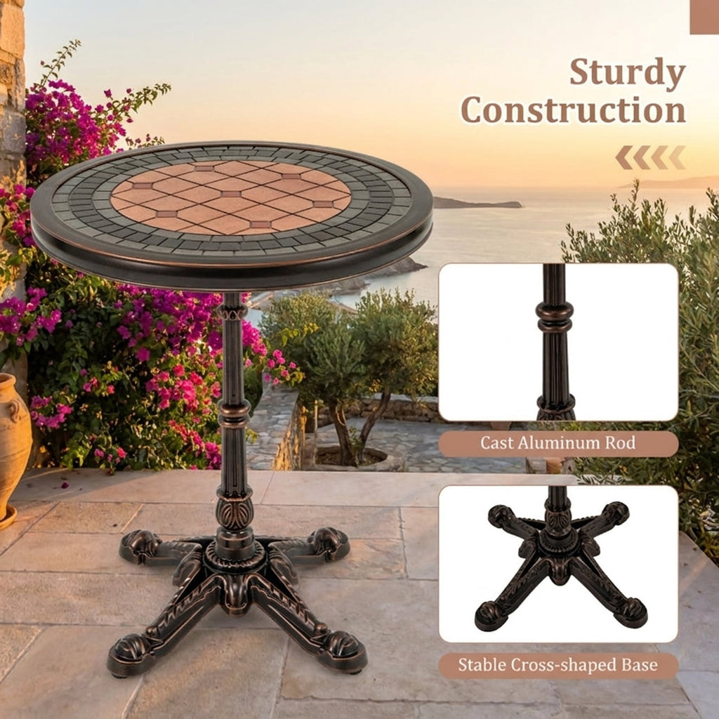 Biotree 24" Round Patio Dining Table Weather-resistant Cast Aluminum Table, Walnut