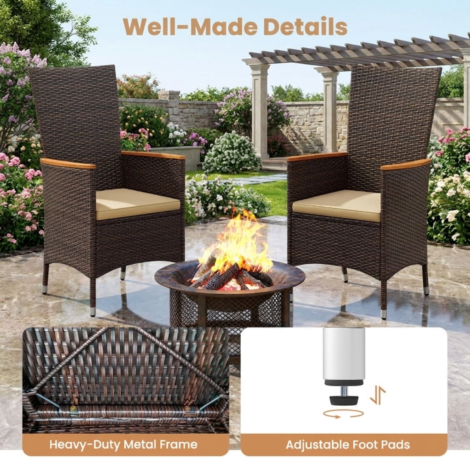 Biotree Patio Rattan Chairs Set of 2 Outdoor Wicker Dining Chairs with High Backrest Stackable Patio Chair for Garden BackyardBeige