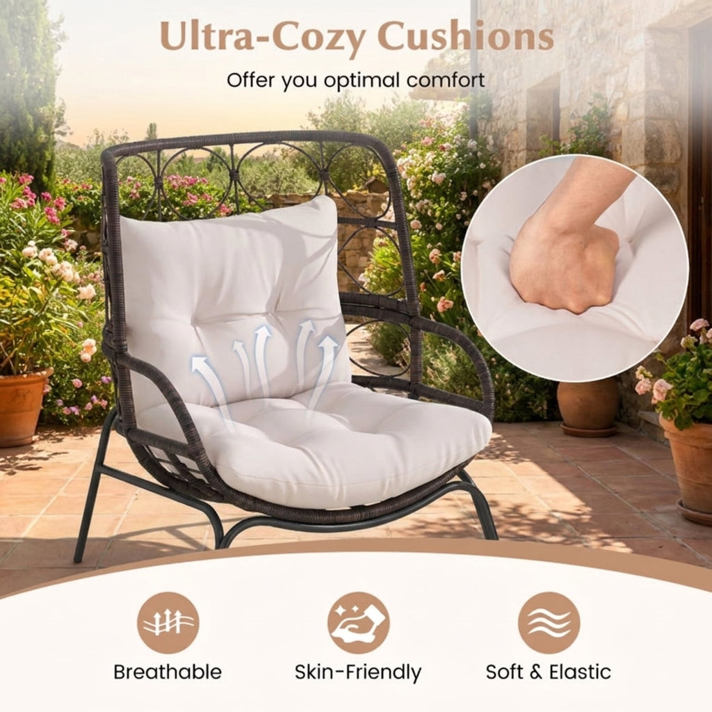Biotree Patio Wicker Egg Chair Outdoor Rattan Lounge Basket with Seat and Back Cushions Stackable Patio Chair for Garden BackyardBrown