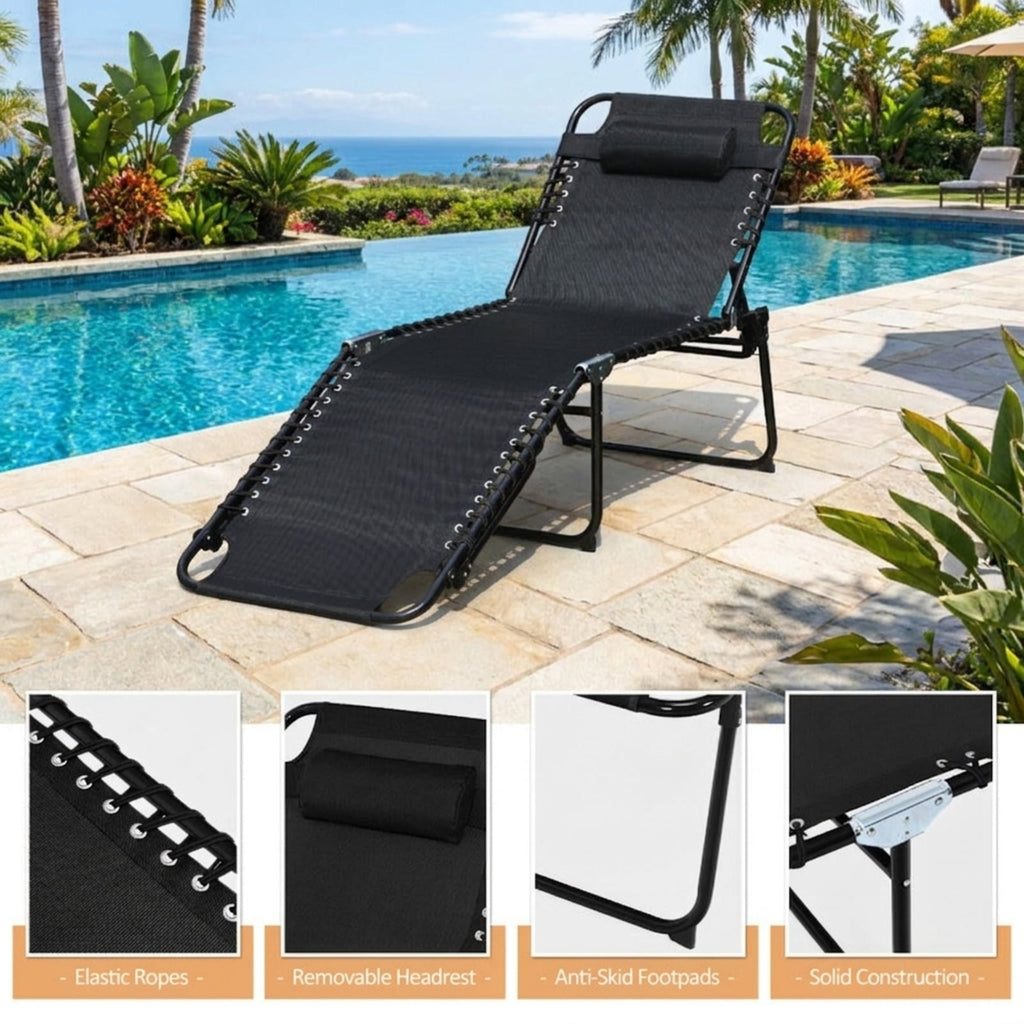 Biotree Foldable Recline Lounge Chair with Adjustable Backrest and Footrest Stackable Patio Chair for Garden BackyardBlack