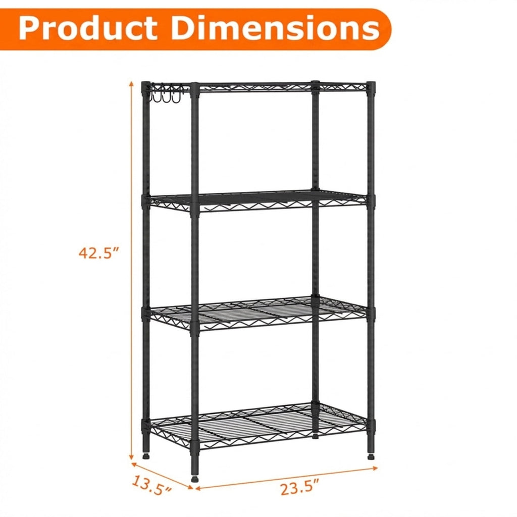 Biotree 4-Tier Metal Storage Shelving Unit with V-Shaped Wire Rack, 600 LBS Capacity Garage Shelves Utility Rack for Kitchen Pantry Basement Laundry Office, Black