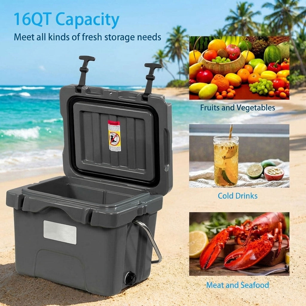 Biotree 16 Quart 24 Can Capacity Portable Insulated Ice Cooler with 2 Cup Holders, Gray