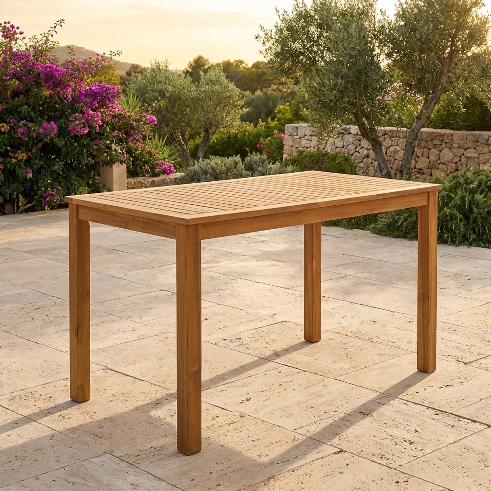 Biotree Rectangular Indoor and Outdoor Bar Height Table for Garden, Teak