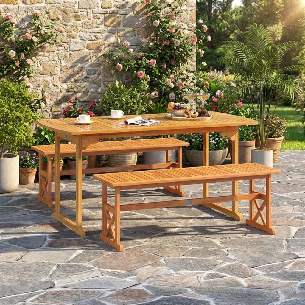 Biotree 51 Inches Outdoor Acacia Wood Bench with Slatted Seat and 800 Lbs Weight Capacity-1 PieceNatural