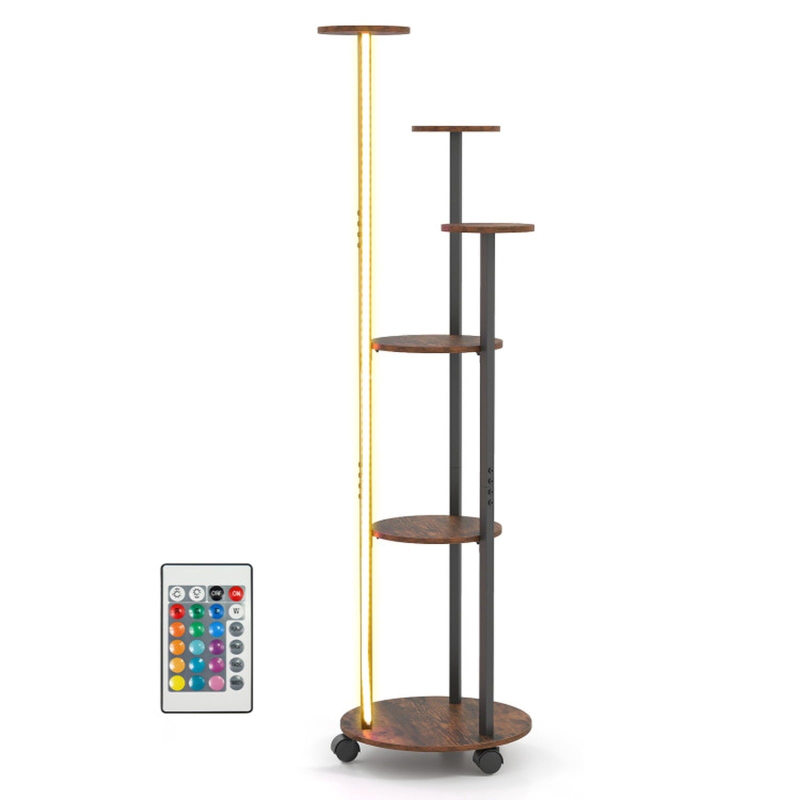 Biotree 6-tier Plant Stand with RGB Light and Wheels 57inch Tall Indoor Display Shelf Flowerpot Holder for Indoor Outdoor Patio Balcony Garden, Rustic Brown