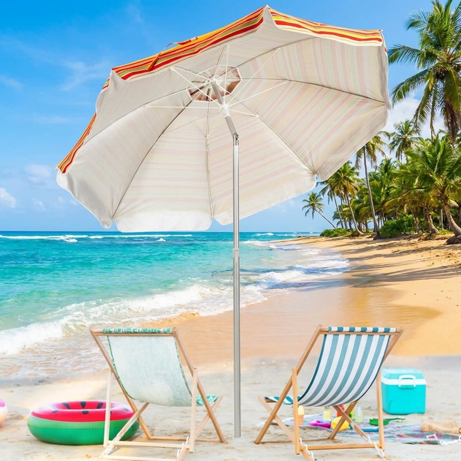 Biotree 6.5 ft Portable Beach Umbrella with Carrying Bag, 6 Ribs, Sand Tilt Mechanism - Orange for Backyard