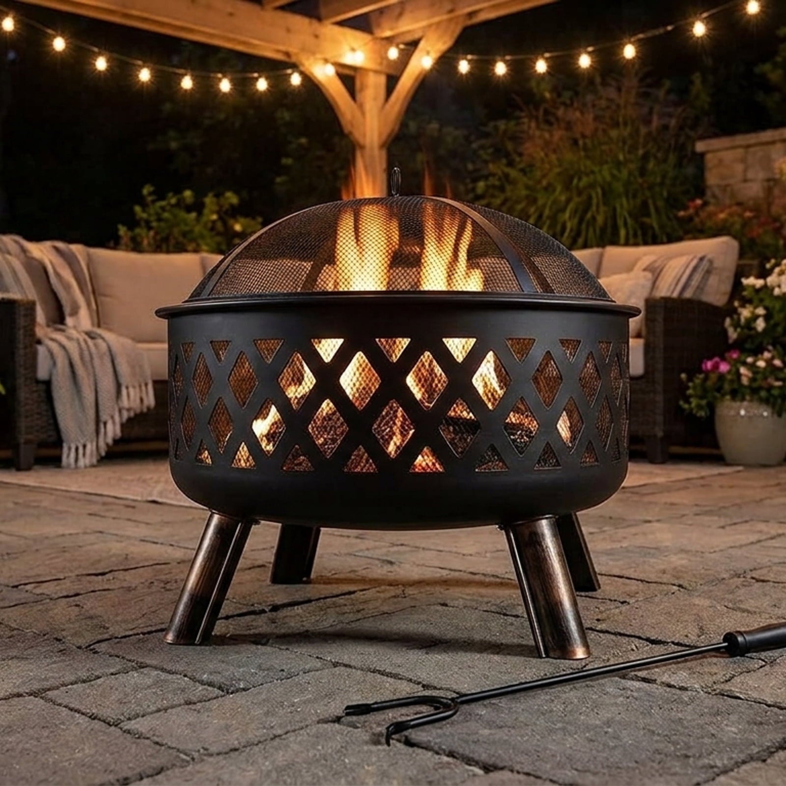 Biotree Outdoor Fire Pit with BBQ Grill and High for Outdoor Patio Backyard Garden Camping, Black