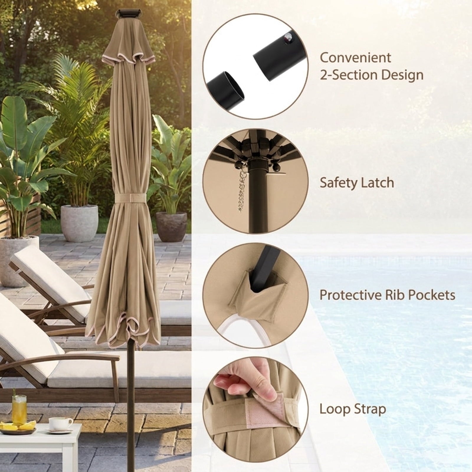 Biotree 10 ft Market Patio Umbrella with Crank and Tilt, 8 Sturdy Ribs, Vented Canopy - Beige for Backyard