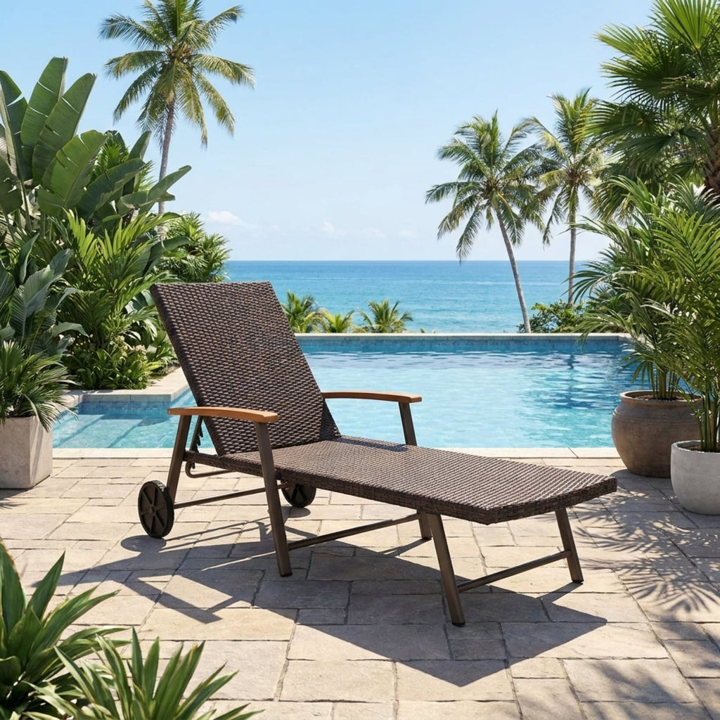 Biotree Outdoor Chaise Lounge Chair Rattan Lounger Recliner Chair Stackable Patio Chair for Garden BackyardTurquoise