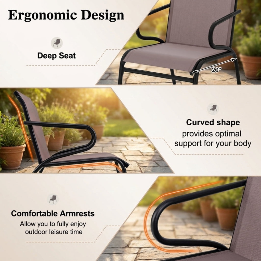 Biotree Modern Patio Chairs Set of 2 with Breathable Fabric for Porch Stackable Patio Chair for Garden BackyardCoffee