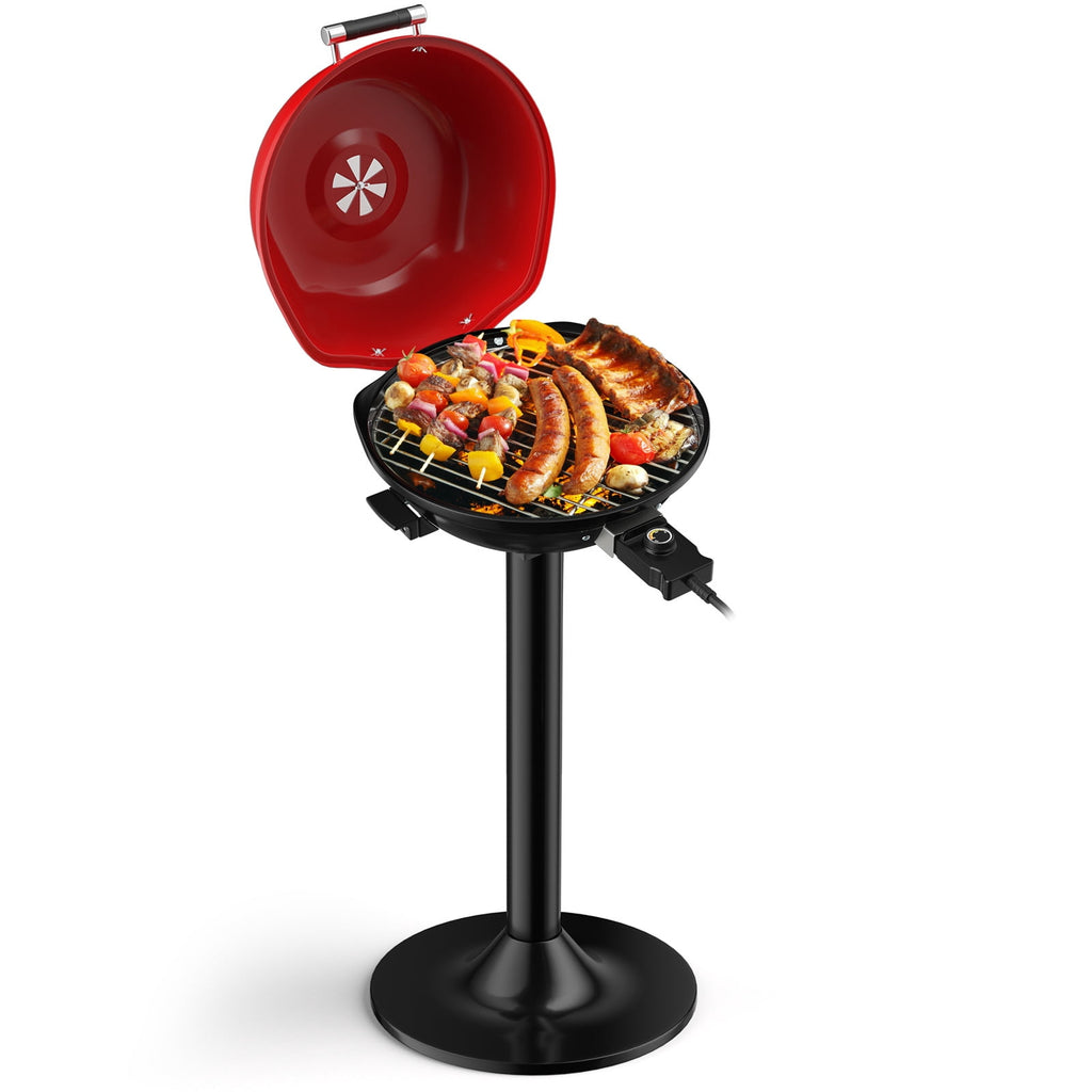 Biotree 1600W Portable Electric BBQ Grill with Removable Non-Stick Rack-Black and Red Outdoor Cooking Patio