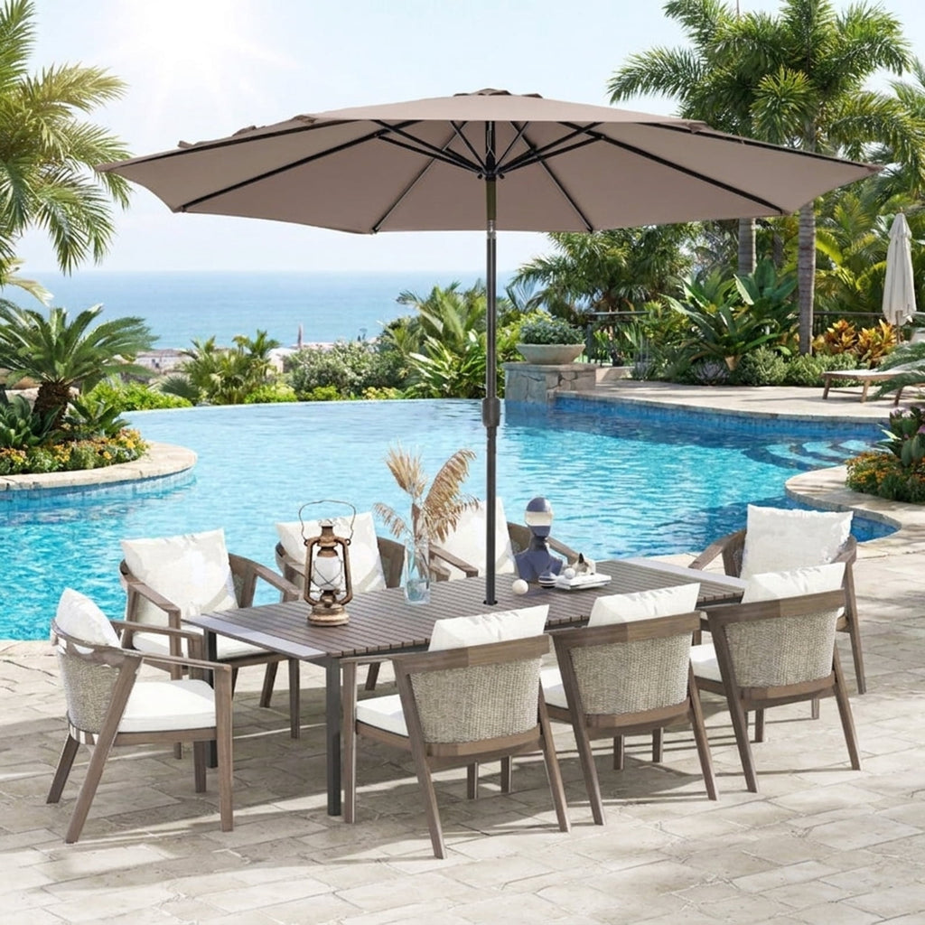 Biotree 10 ft Market Patio Umbrella with Crank and Tilt, 8 Sturdy Ribs, Vented Canopy - Tan for Backyard