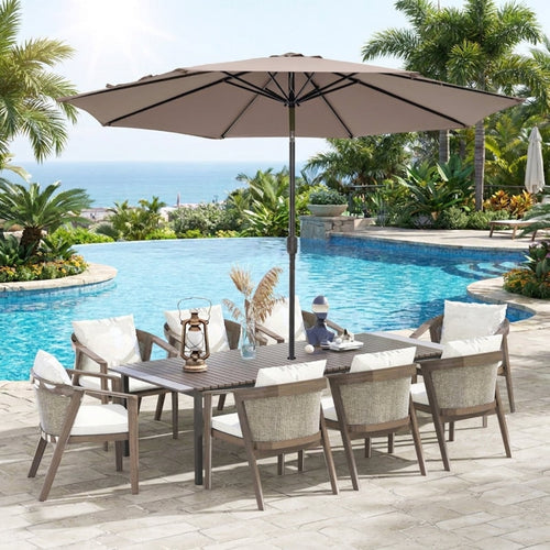 Biotree 10 ft Market Patio Umbrella with Crank and Tilt, 8 Sturdy Ribs, Vented Canopy - Tan for Backyard