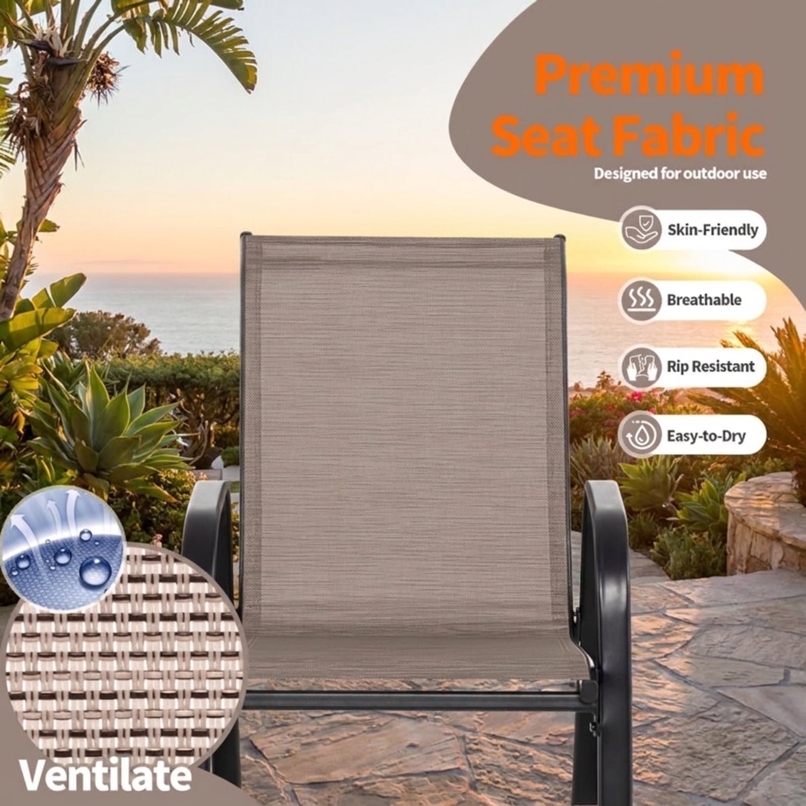 Biotree Set of 2 Heavy-Duty Metal Patio Rocking Chair with Breathable Seat Fabric Stackable Patio Chair for Garden BackyardBrown