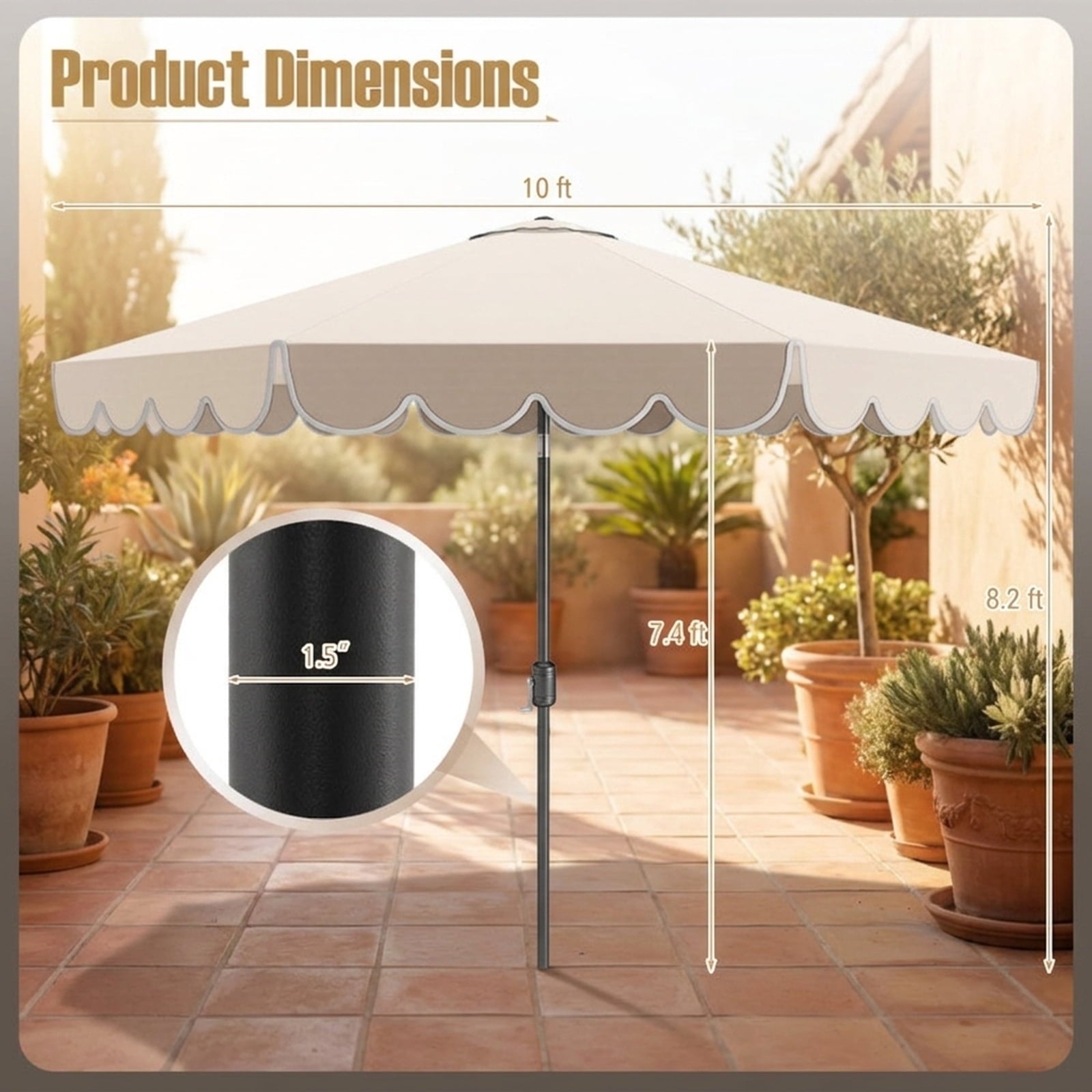 Biotree 10 ft Market Patio Umbrella with Crank and Tilt, 8 Sturdy Ribs, Vented Canopy - Beige for Backyard