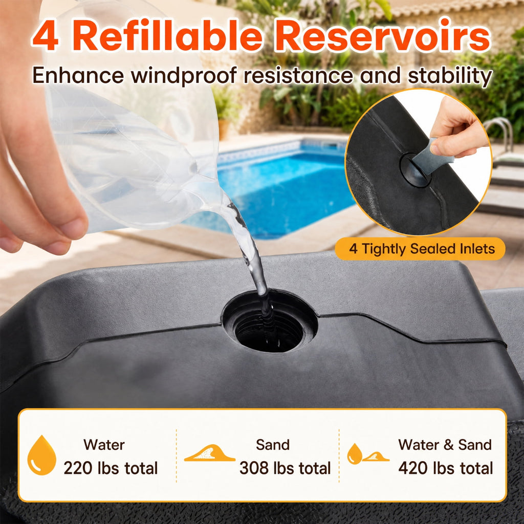 Biotree 4-Piece Fillable Cantilever Umbrella Base Weight, 41 x 41 Inch for Patio, Garden and Poolside, Black