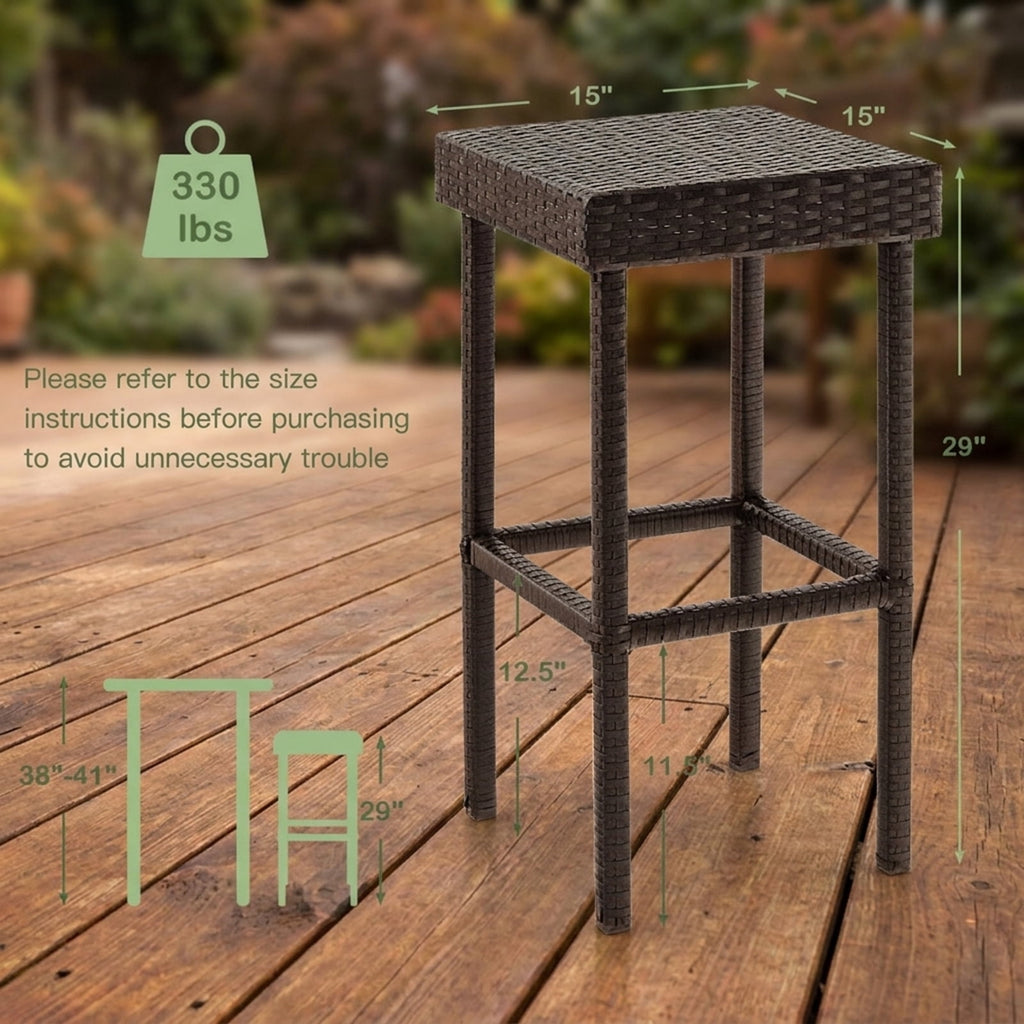 Biotree Set of 2 Patio Rattan Backless Bar Stool Chairs, Brown - Outdoor Patio Bar Height Chair with Footrest