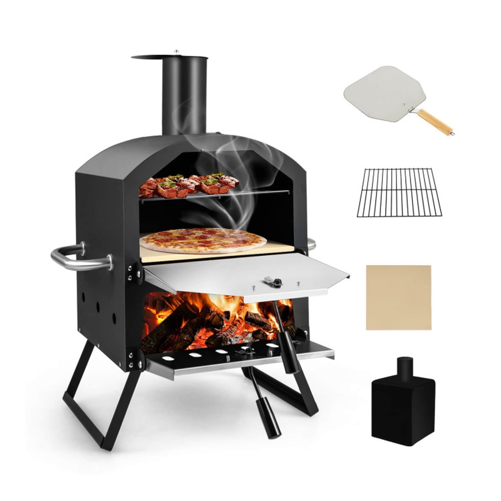 Biotree Outdoor Pizza Oven with Anti-scalding Handles and Foldable Legs for Outdoor Backyard Camping Patio BBQ, Black