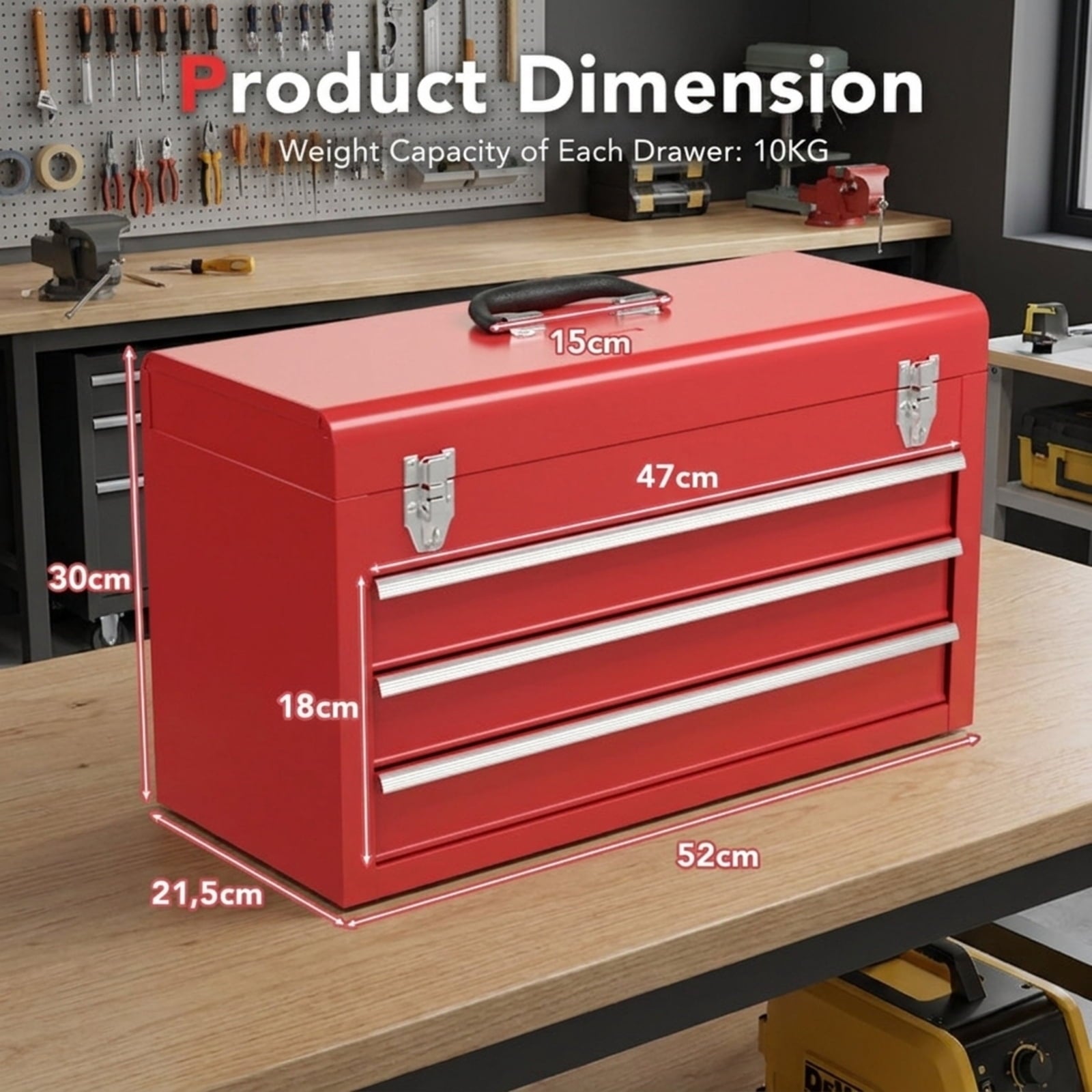 Biotree Portable Garage Mechanic Tool Cabinet Box with 3 Drawers Outdoor Waterproof for Patio Deck Garden Cushions, Red