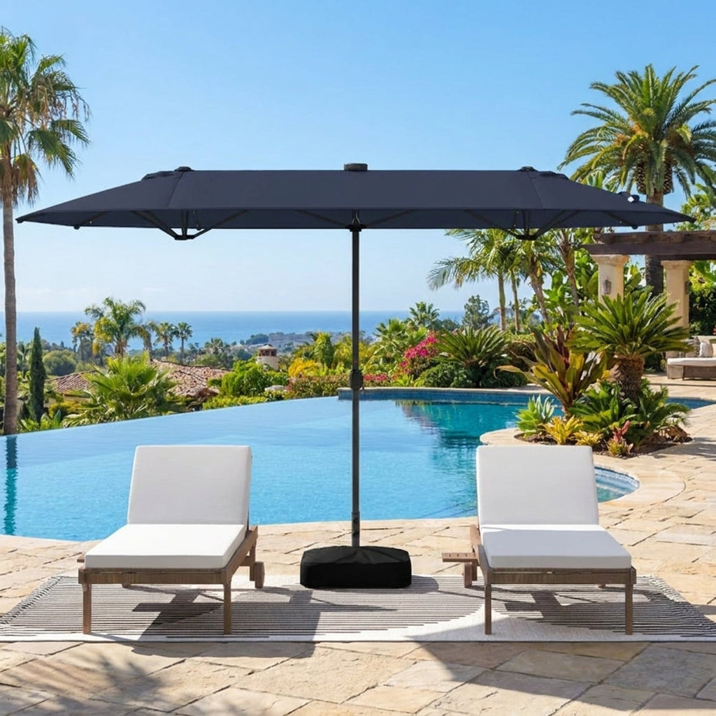 Biotree 13 ft Double-Sided Twin Patio Umbrella Solar Powered Outdoor Shade - Blue - UV Protection with Cross Base