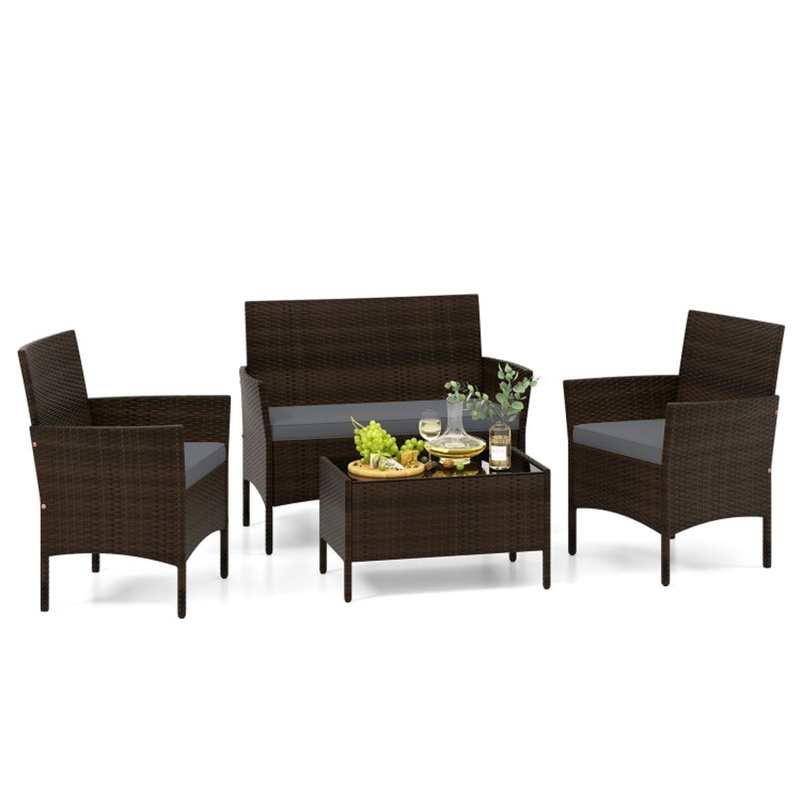 Biotree 4 Piece Patio Rattan Conversation Set with Cozy Seat Cushions Outdoor Conversation Set for Garden Backyard PorchGray