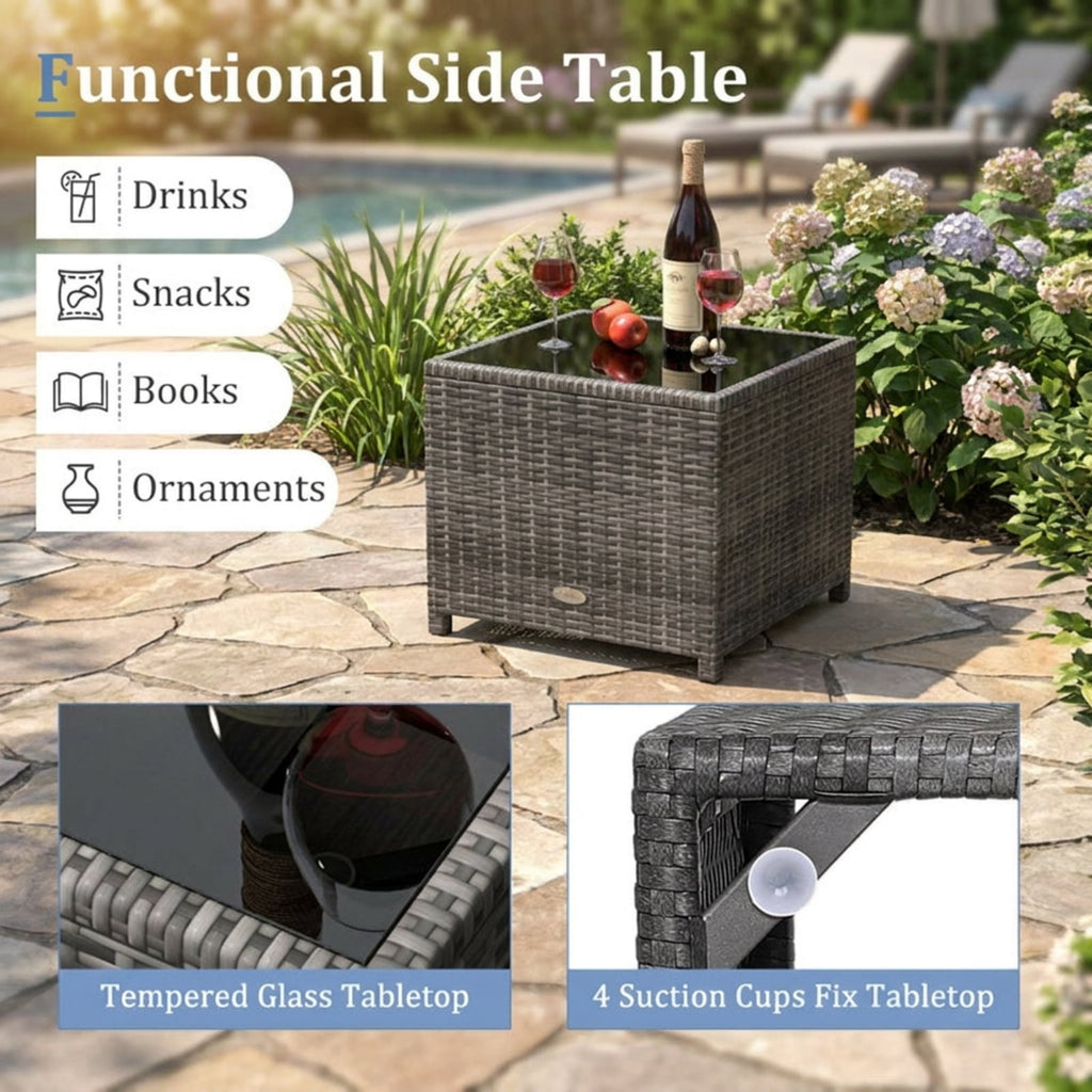 Biotree 3 Pieces Outdoor Wicker Conversation Set with Tempered Glass Tabletop Outdoor Conversation Set for Garden Backyard PorchGray