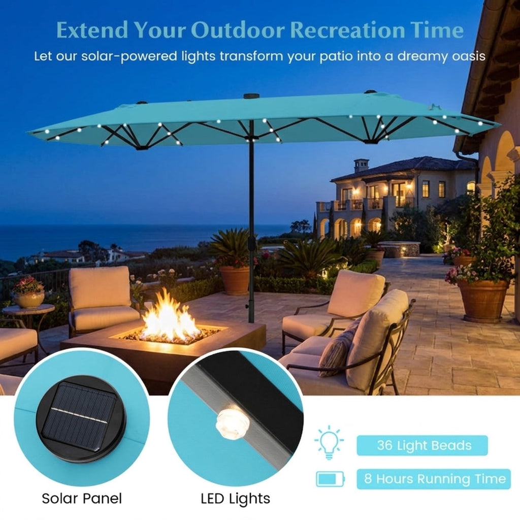 Biotree 13 ft Cantilever Patio Umbrella Offset Hanging with Cross Base, 8 Ribs - Multicolor for Backyard
