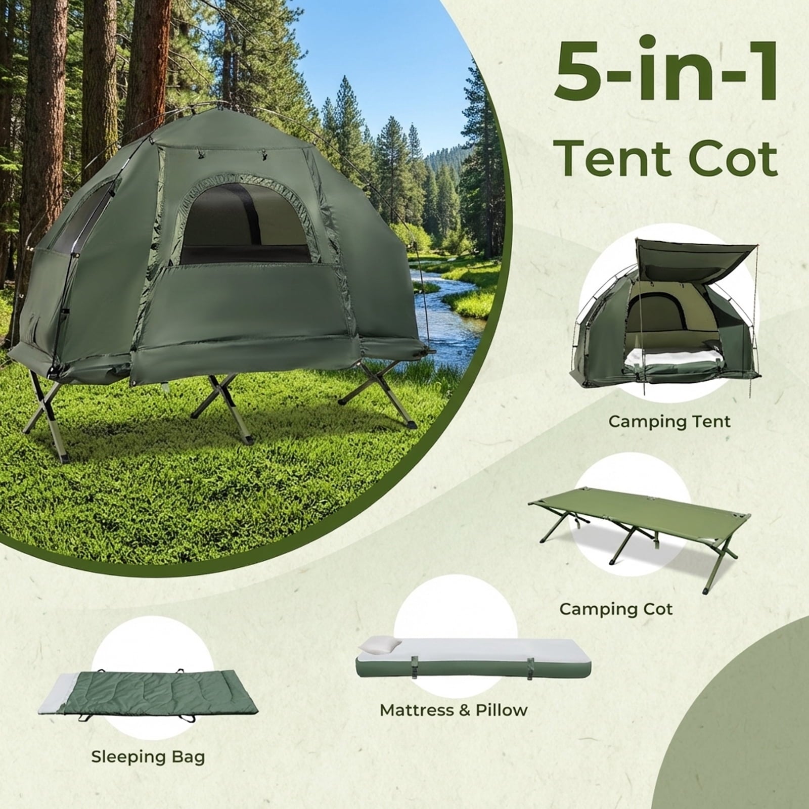 Biotree Camping Tent with Mesh Windows and Carrying Bag for Family Camping Hiking