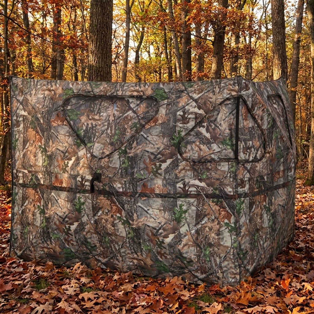 Biotree 2 Panel Hunting Ground Blind Pop Up Fence with 3 Shoot Through Ports, Camouflage
