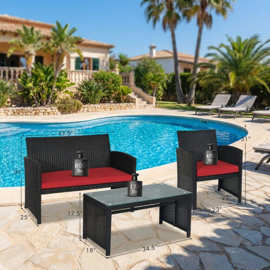 Biotree 4 Pieces Rattan Patio Furniture Set with Weather Resistant Cushions and Tempered Glass Tabletop