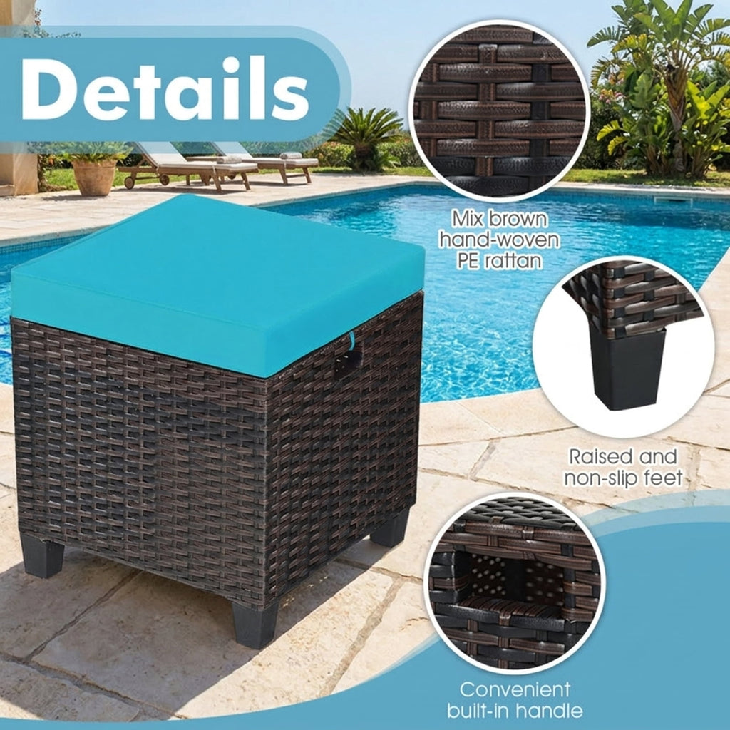 Biotree 2 Pieces Patio Rattan Ottoman Set with Removable Cushions Stackable Patio Chair for Garden BackyardTurquoise