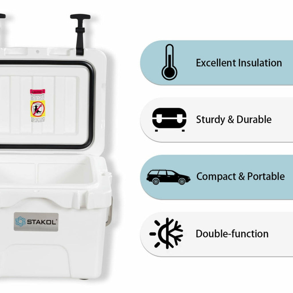 Biotree 16 Quart 24 Can Capacity Portable Insulated Ice Cooler with 2 Cup Holders, White