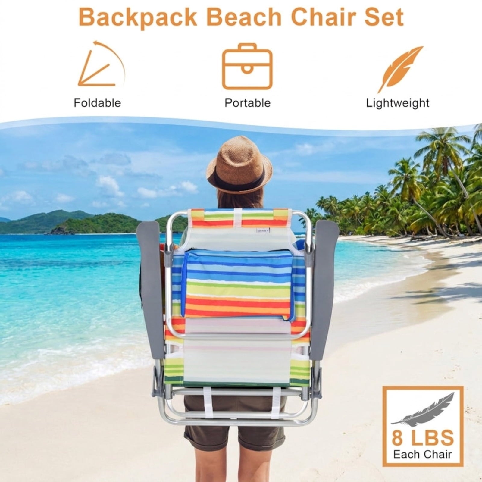 Biotree 2 Packs 5-Position Outdoor Folding Backpack Beach Table Chair Reclining Chair Set Stackable Patio Chair for Garden BackyardYellow