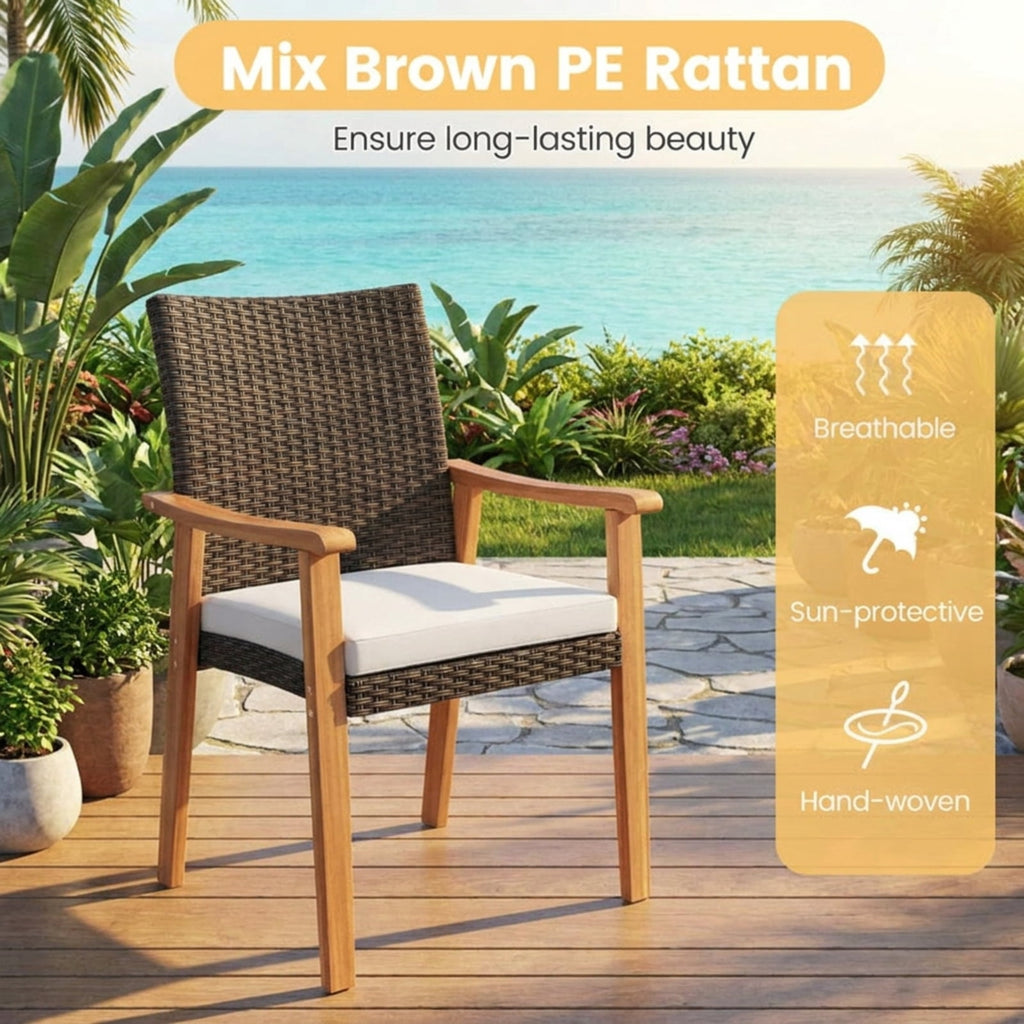 Biotree 3 Pieces Patio PE Wicker Furniture Set Acacia Wood Outdoor Conversation Bistro Set Outdoor Conversation Set for Garden Backyard PorchWhite