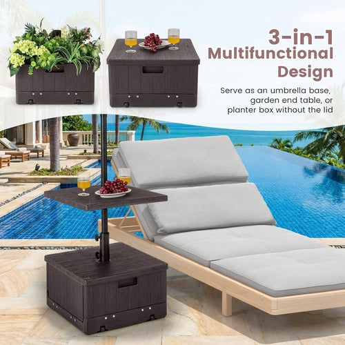 Biotree 175 LBS Outdoor Fillable Umbrella Base with Table Tray-Brown Deck Garden Pool Outdoor Living