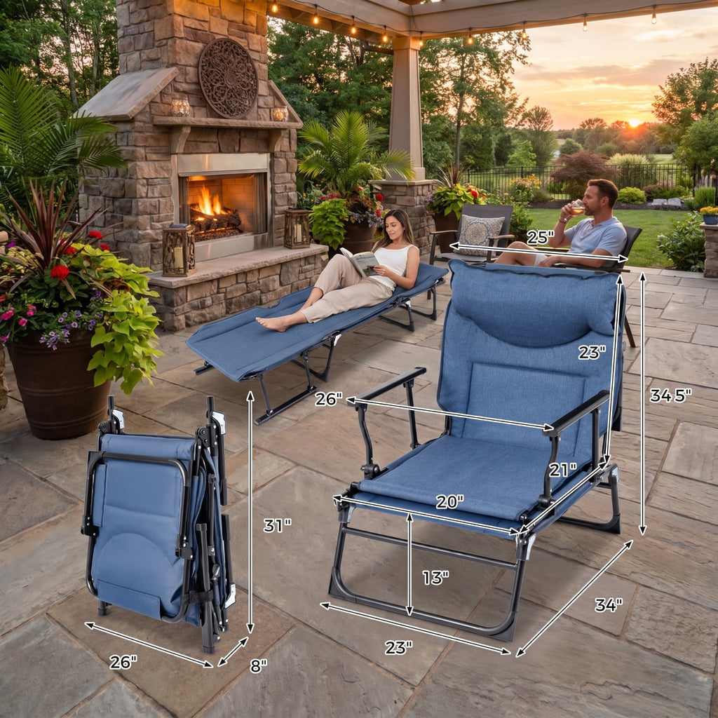 Biotree Folding Camping Cot 3 in 1 Convertible Padded Single Sofa Chair with Sturdy Steel Frame and 375 lbs Capacity for Outdoor Camping and Backyard Lounging, Gray