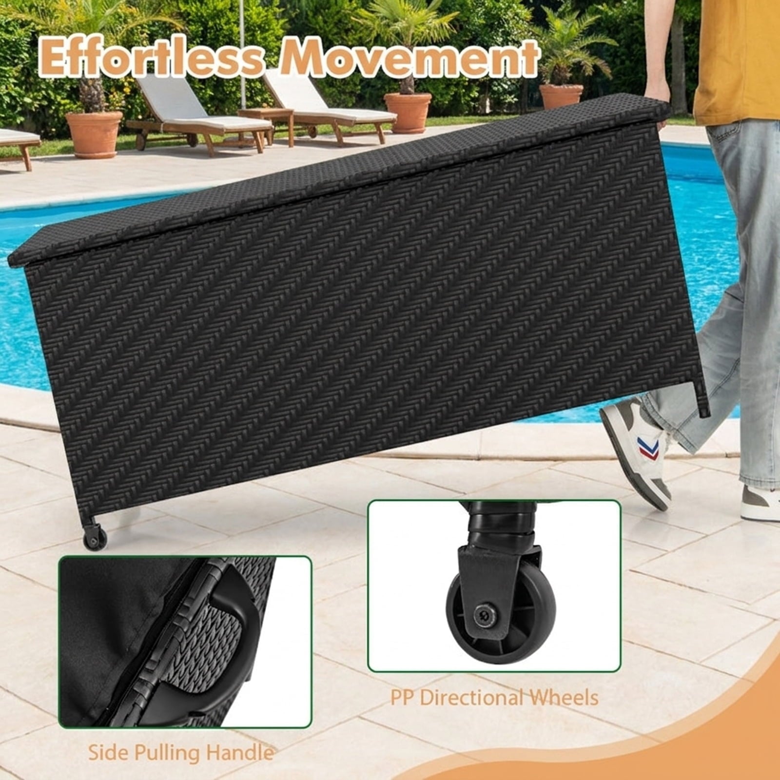 Biotree 85 Gallon Outdoor Storage Box with Removable Liner and Universal Wheels Outdoor Waterproof for Patio Deck Garden Cushions, Black