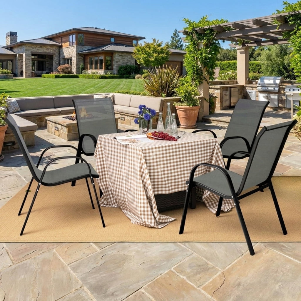 Biotree 4 Pieces Stackable Patio Dining Chairs Set with Armrest Stackable Patio Chair for Garden BackyardGray