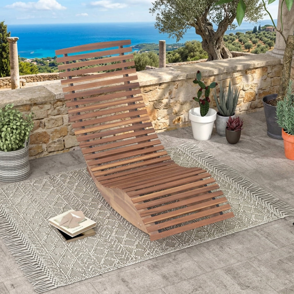 Biotree Outdoor Acacia Wood Rocking Chair with Widened Slatted Seat and High Back Stackable Patio Chair for Garden BackyardNatural