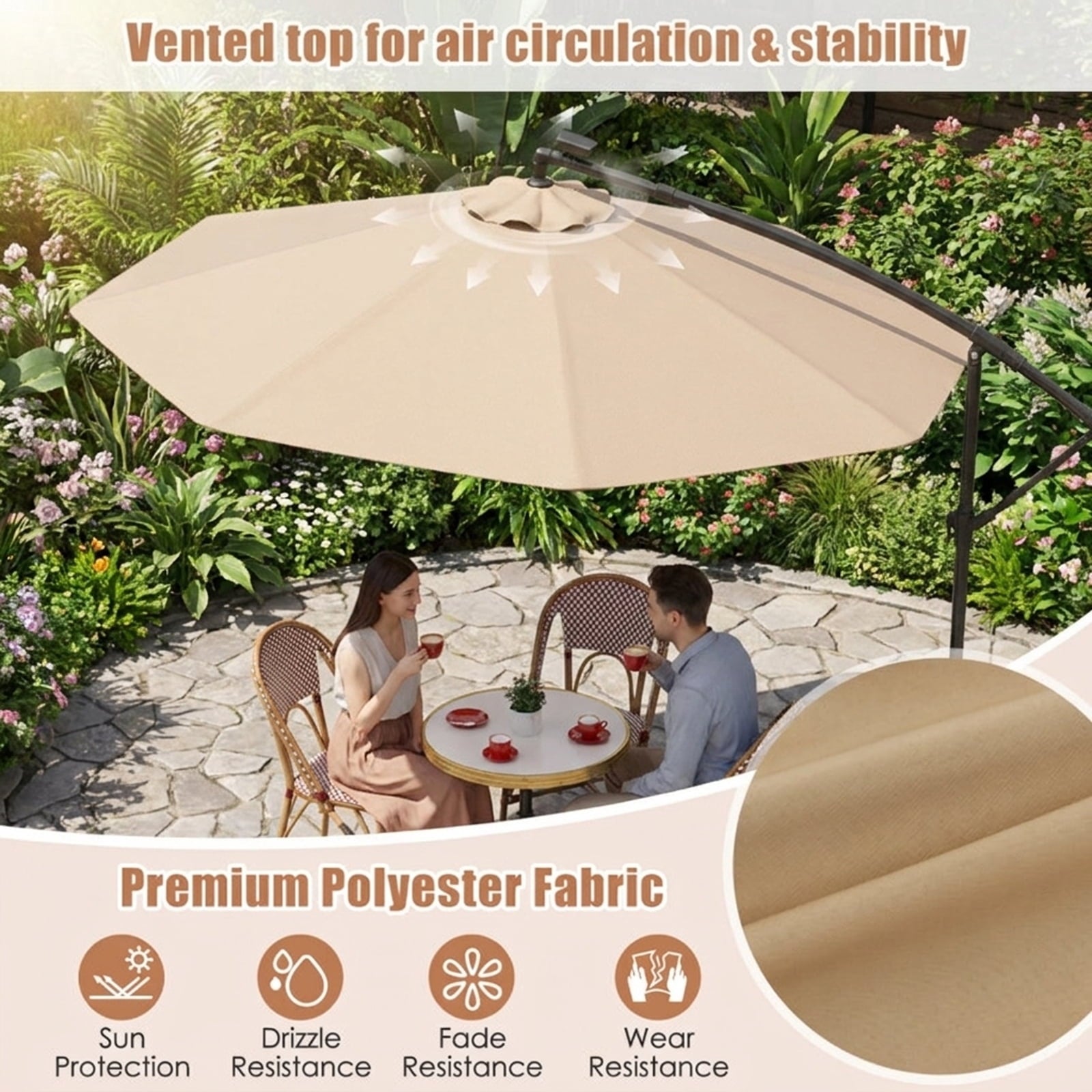 Biotree 10 ft Solar Offset Hanging Umbrella with 40 LED Lights and Cross Base 180G Polyester UV-Resistant Canopy for Outdoor - Wine Red