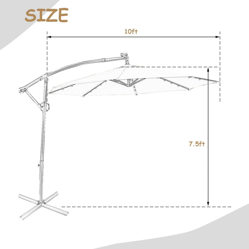 Biotree 10 ft 360¡ã Rotation Solar Powered LED Patio Offset Umbrella without Weight Base-Beige Outdoor
