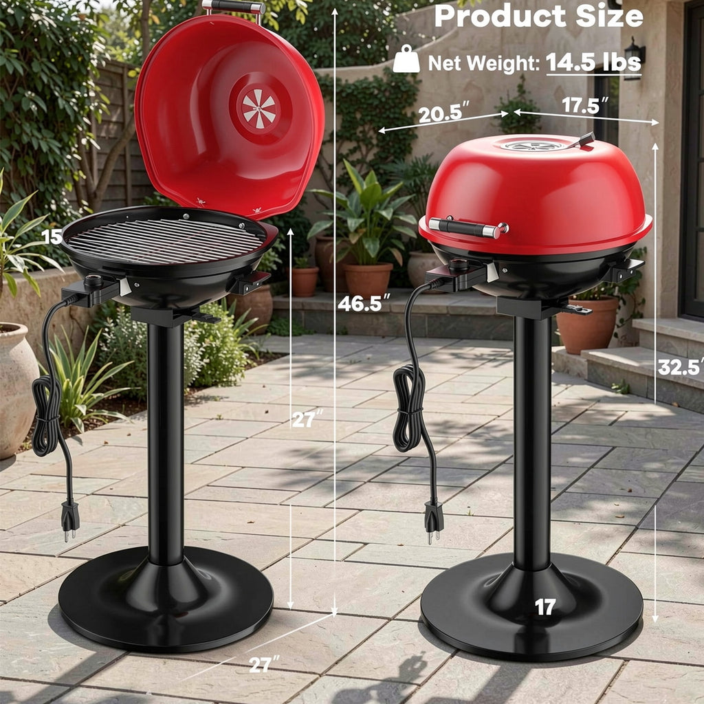 Biotree 1600W Portable Electric BBQ Grill with Removable Non-Stick Rack-Black and Red Outdoor Cooking Patio