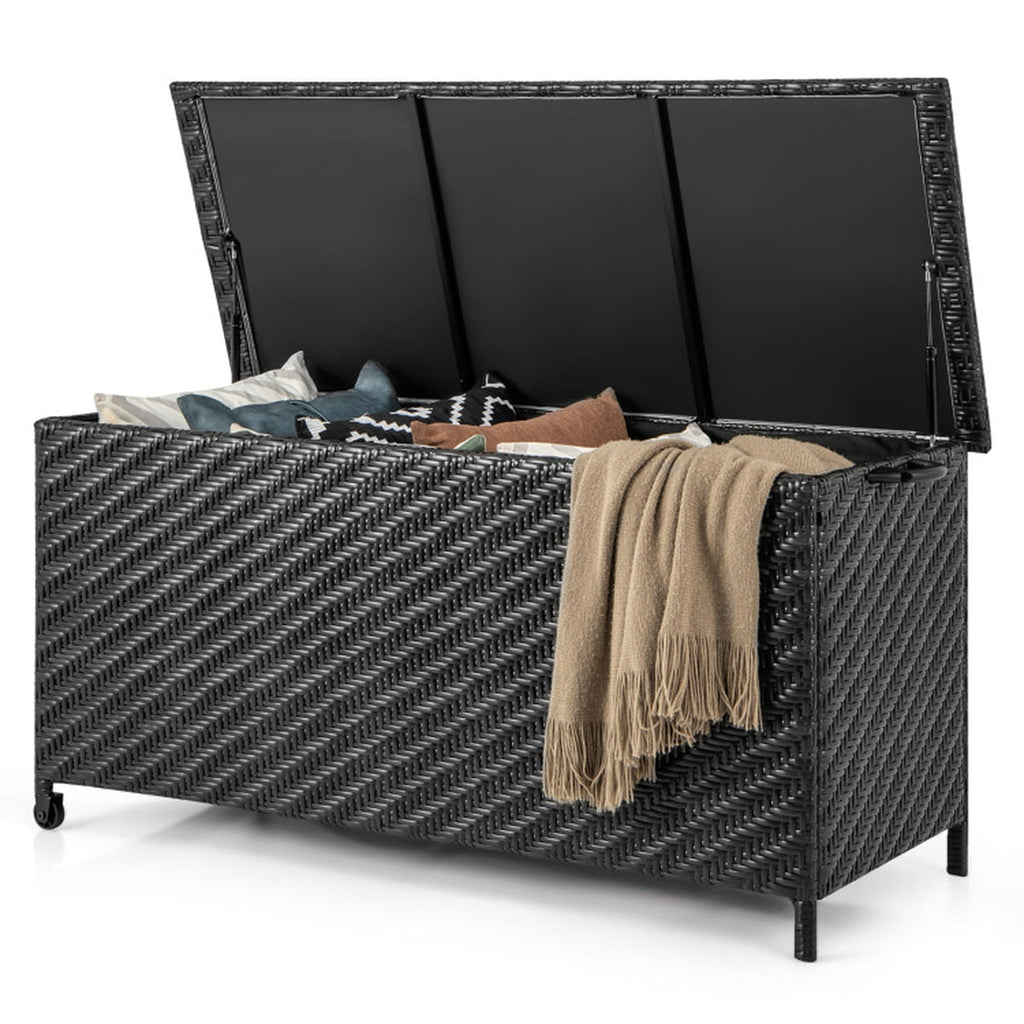 Biotree 85 Gallon Outdoor Storage Box with Removable Liner and Universal Wheels Outdoor Waterproof for Patio Deck Garden Cushions, Black