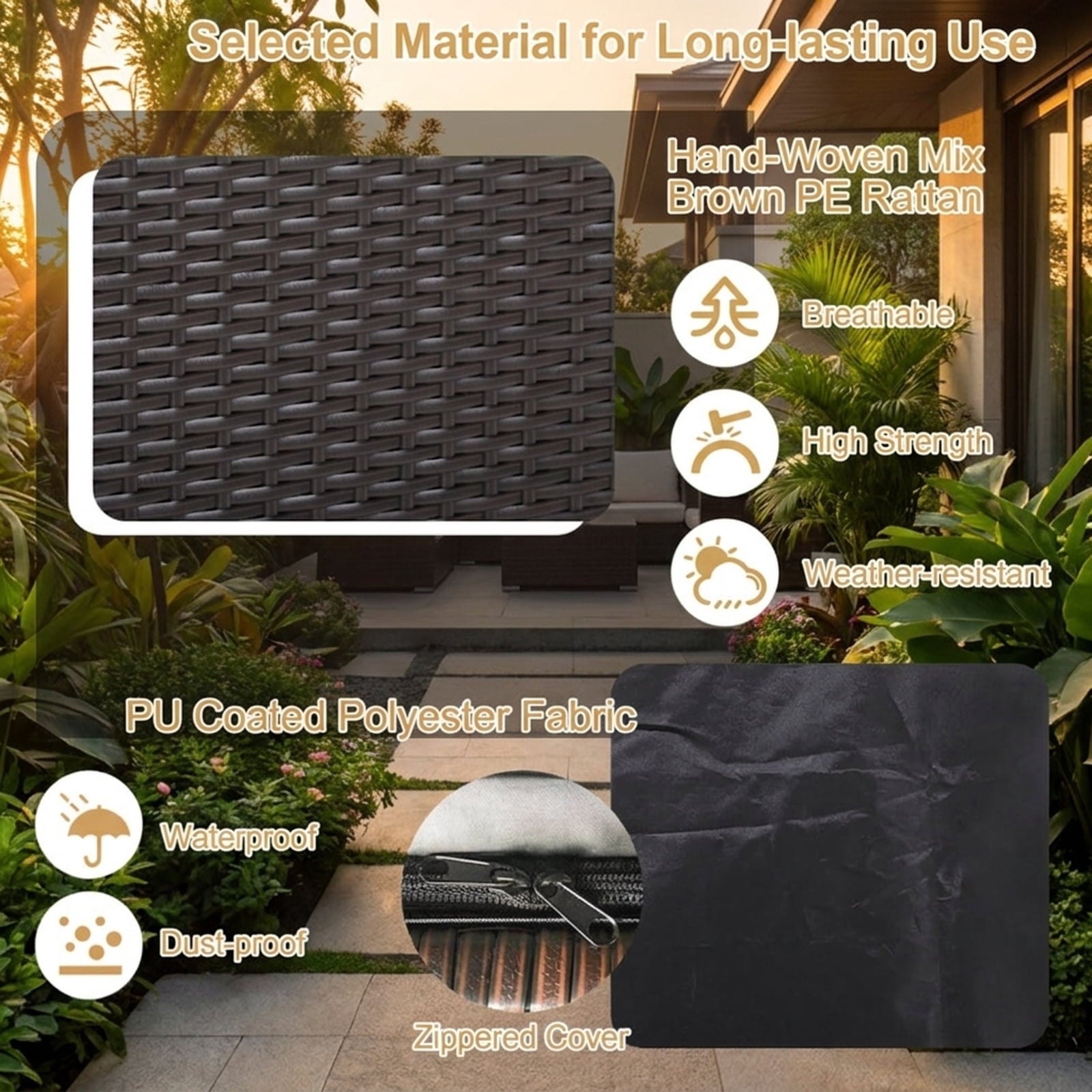 Biotree 72 Gallon Rattan Outdoor Storage Box with Zippered Liner and Solid Pneumatic Rod Outdoor Waterproof for Patio Deck Garden Cushions, Brown