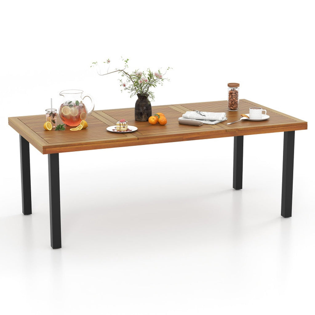 Biotree 79 Inch Acacia Wood Dining Table 8-Person Patio Table with 1.9 Inch Umbrella Hole and Adjustable Foot PadsNatural Black