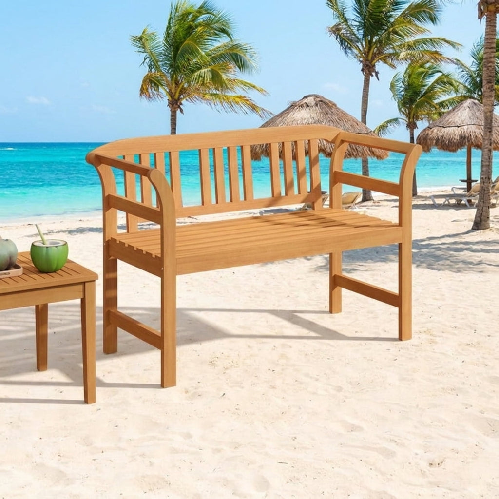 Biotree Acacia Wood 2-Person Patio Loveseat with Backrest and Armrests Stackable Patio Chair for Garden BackyardNatural